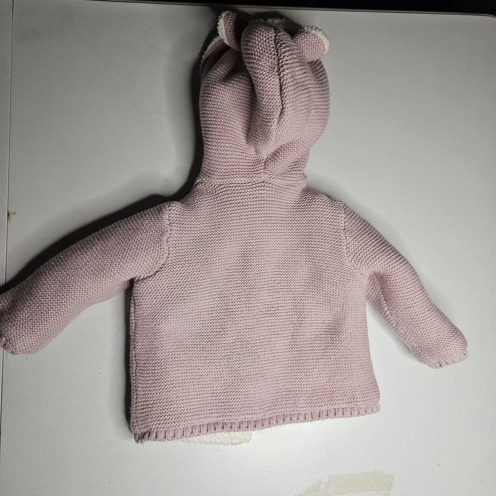 Carters Baby Coat 6 Months Pink Hooded‎ Knit Sherpa Lined Ears Jacket Sweater